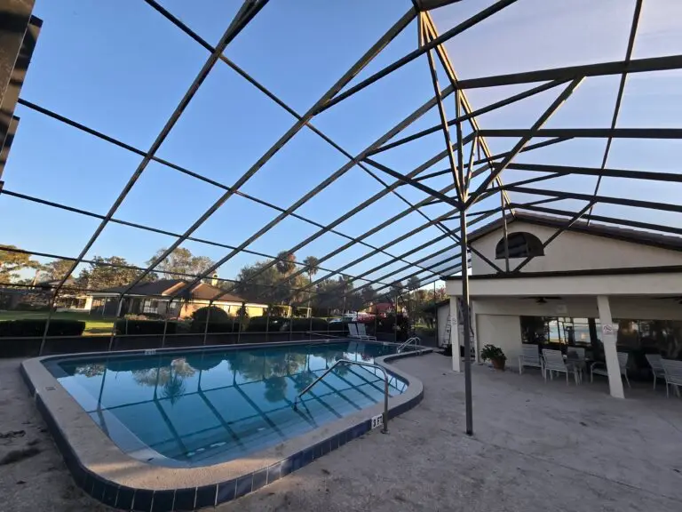 Lanai and pool enclosure screen repair in Orlando with aluminum frame structure